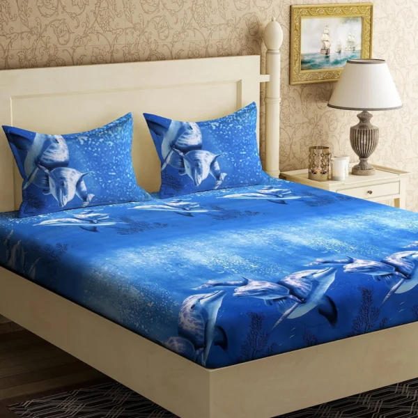 Buy LiveWell 120 TC Cotton 3D Dolphin Printed Double Bedsheet